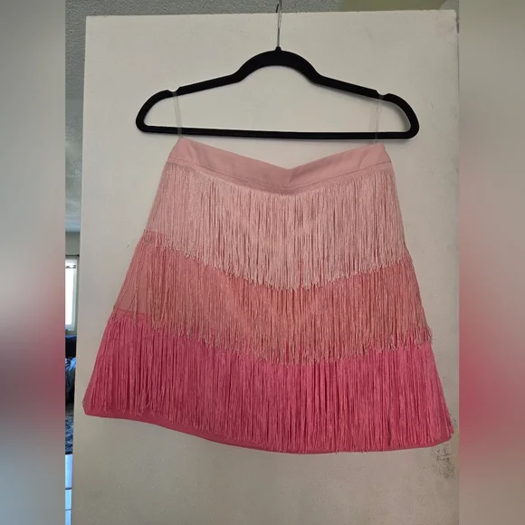Main Strip Pink Ombre Fringe  Festival Mini Skirt Size Medium - Picture 2 of 5